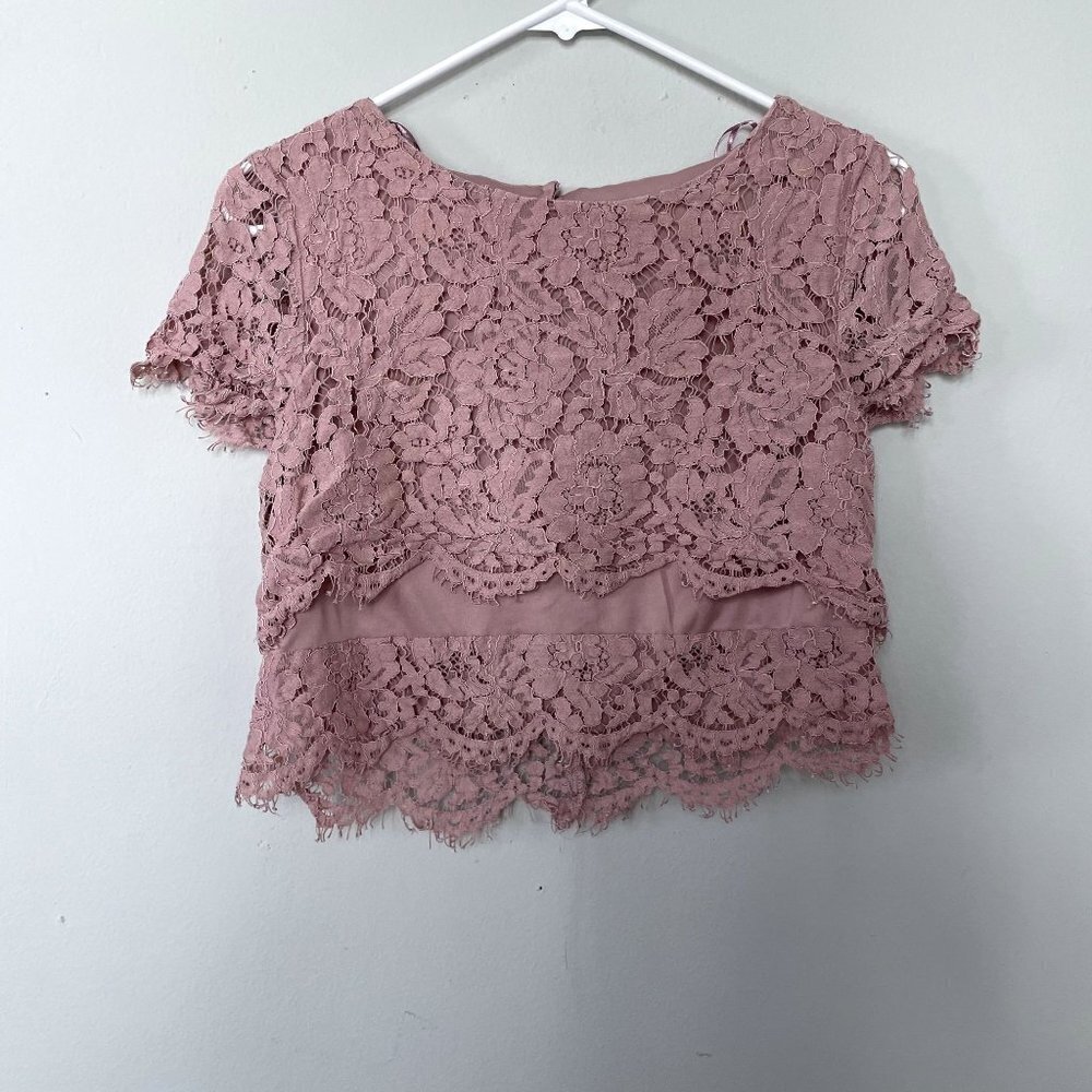 Miami pink lace cropped short sleeved‎ summer top cotton nylon women size M